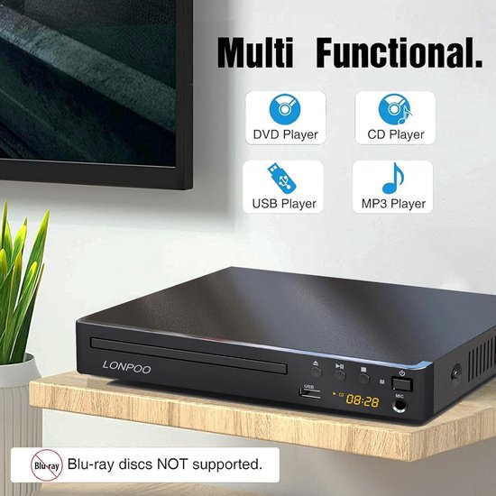 Compacte DVD Speler - Mediaspeler Home Cinema - Films Kijken - Code-vrij Afspelen - 1080p Upscaling - Zwart — afbeelding 3