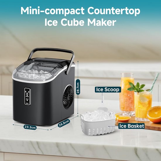 IJsmaker Compact - IJsklontjes Machine - Drankjes Koelen - Zelfreinigende Functie - 12kg Per Dag - Zwart — afbeelding 5