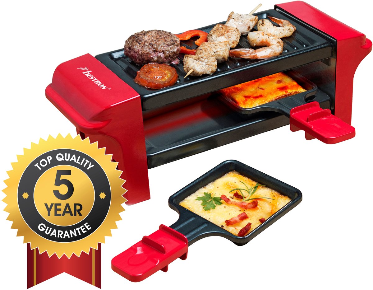Bestron Gourmetset - AGR102 - 350W - Bakplaat 2 personen - Incl. 2 pannen, spatels - Rood
