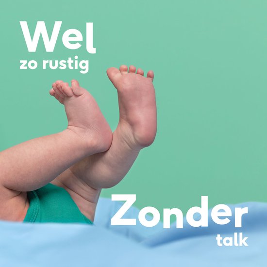 Babyvoetjes met de tekst 'Wel zo rustig' en 'Zonder talk'.