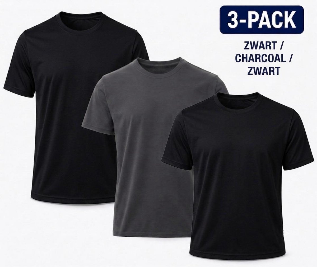 Comfortabele 3-pack T-shirts voor heren - 2 zwarte & 1 wit, 100% katoen, casual en duurzaam-Zwart, Grijs, Zwart-M