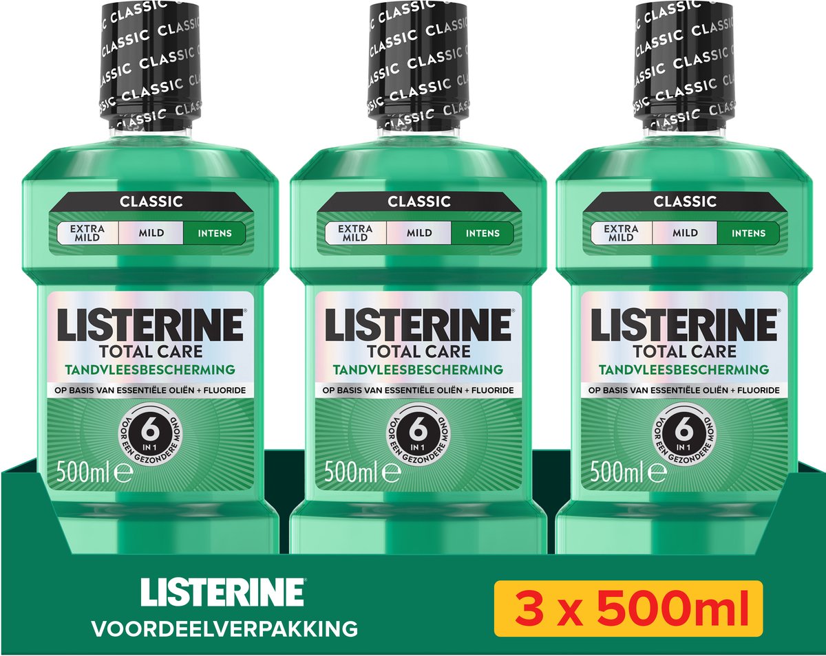 Bol.com Listerine Mondwater Total Care Tandvleesbescherming - mondspoeling - complete bescherming en gezond tandvlees - 3 x 500 ml aanbieding