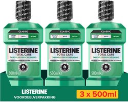 LISTERINE Total Care Tandvleesbescherming Intensief, mondspoeling, mondwater, intense munt, mondspoeling voor tandvleesbescherming, met fluoride, dagelijkse mondhygiëne, 3x500 ml