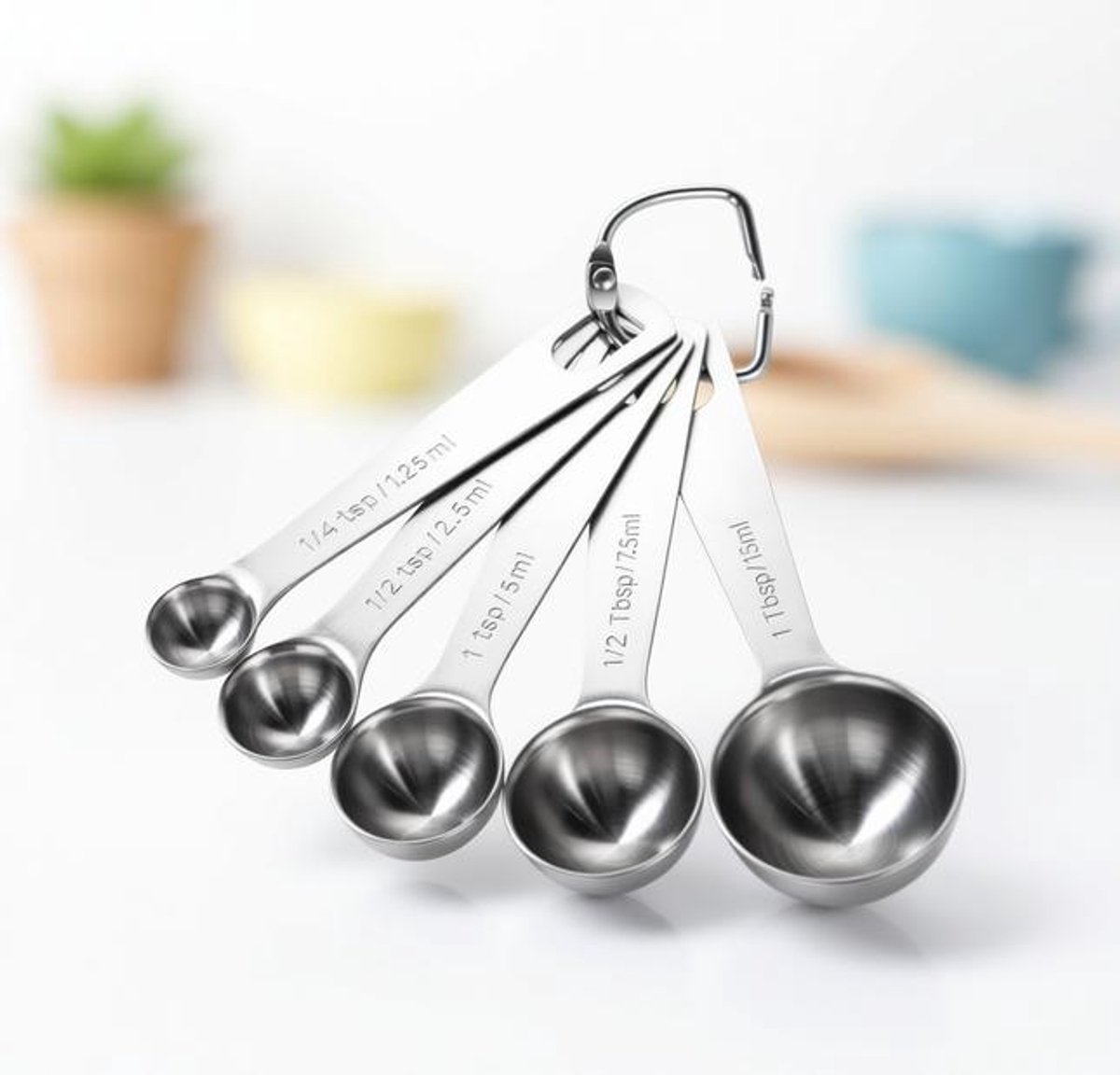 ElleMooi 18/8 roestvrijstalen maatlepels set 5 stuks - metalen maatlepels voor bakken en koken - vaatwasserbestendig - 1/4 tl, 1/2 tl, 1 tl, 1/2 el, 1 el