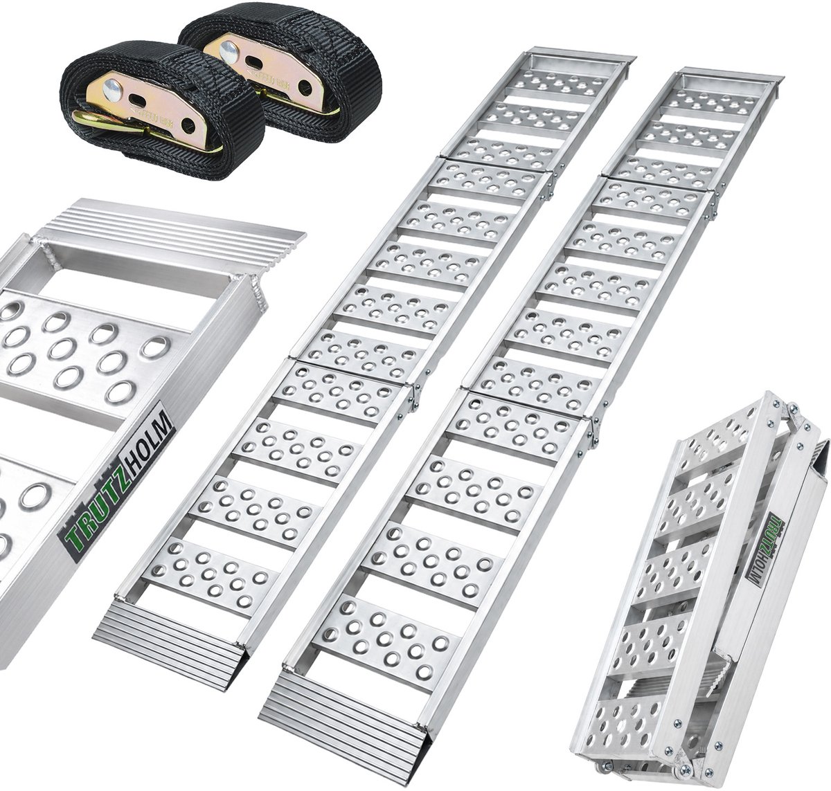 TRUTZHOLM 2 x oprijplaat 2-voudig opvouwbaar 198 cm Draagvermogen 680 kg Aluminium grijs gegroefd/geperforeerd Laadklep