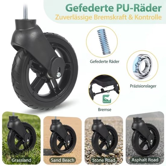 Opvouwbare Handkar met Dak 100kg 150L - Wielen met Rem, Verstelbaar Handvat - Voor Familiecamping, Winkelen en Tuinieren-Zwart. — afbeelding 2