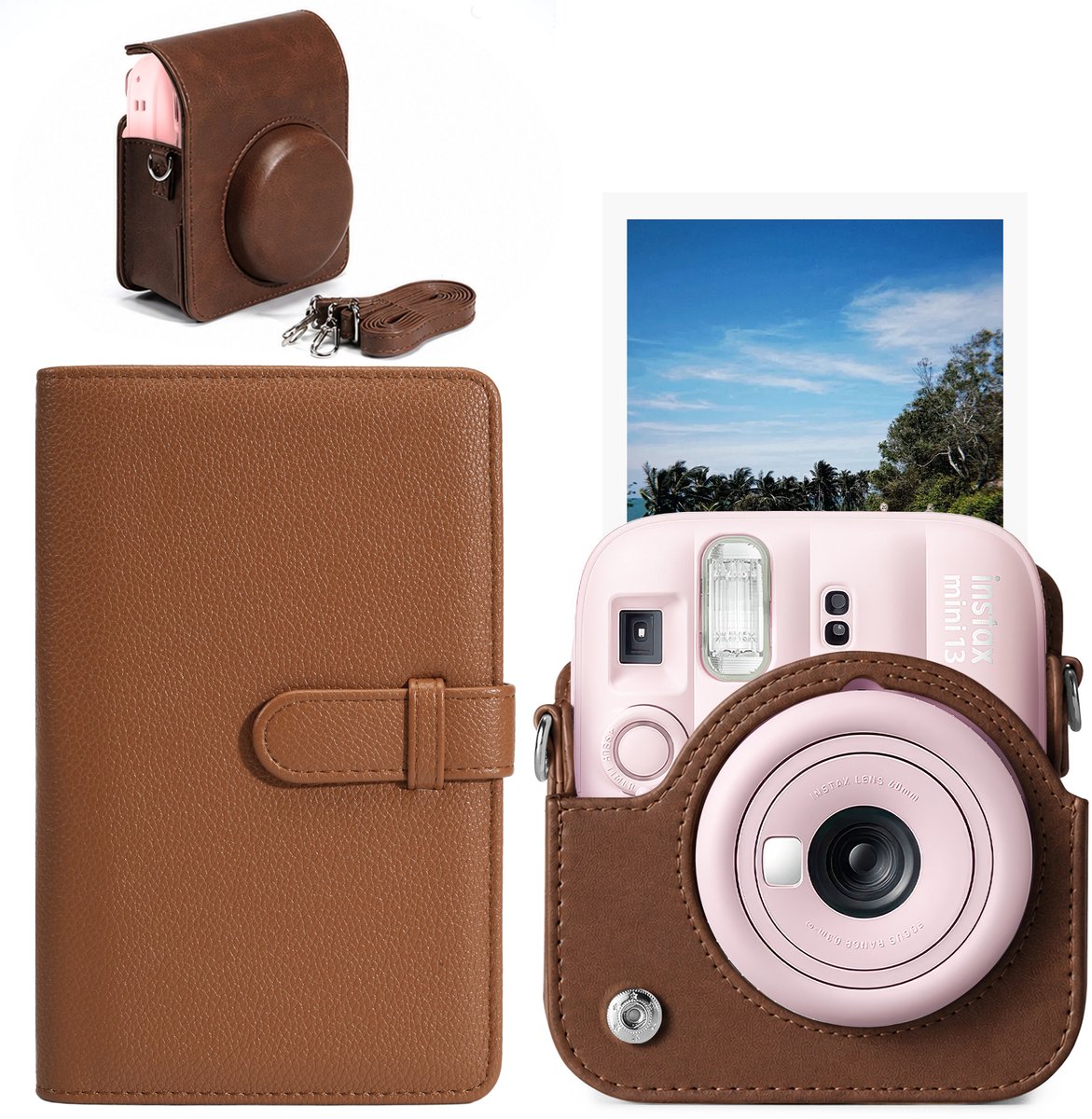 RHYTHMFLAME Instax Mini 13 Accessoireset - Cameratas met Schouderriem en Fotoalbum - Bruin
