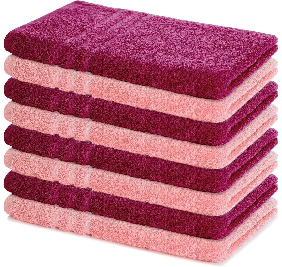 Lavea® Set van 8 Handdoeken 50x100 cm, 100% Katoen – Zacht en Absorberend – Perfect als Handdoek voor Thuis en Hotel – Bordeaux en Pastelroze