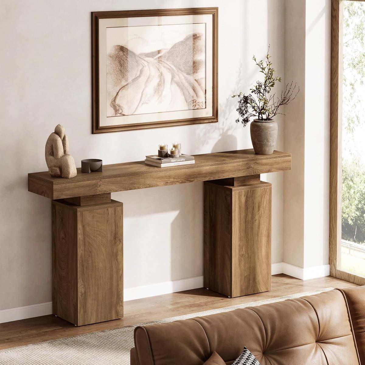 Consoletafel 160 cm - House&Garden Boerderij Haltafel - Industriële Entreetafel - Smalle Achter-Bank Tafel - Design Side Table Gang/Woonkamer - Houtlook Naturel - 160x30x85 cm