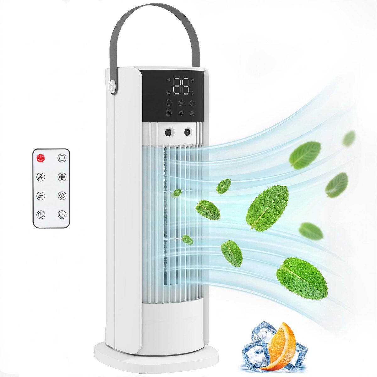 Mobiele Aircooler & Torenventilator met Waterkoeling - Bureauventilator met 3 Snelheden - 90° Oscillatie & 10 Uur Timer - Stille Luchtkoeler voor Slaapkamer en Kantoor