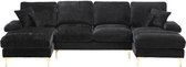 6 persoons u bank 310x230 cm Donkergrijs, grote hoekbank met Dubbele Chaise Longue, Zachte Chenille Bekleding, Gouden Metalen Poten en Kussens