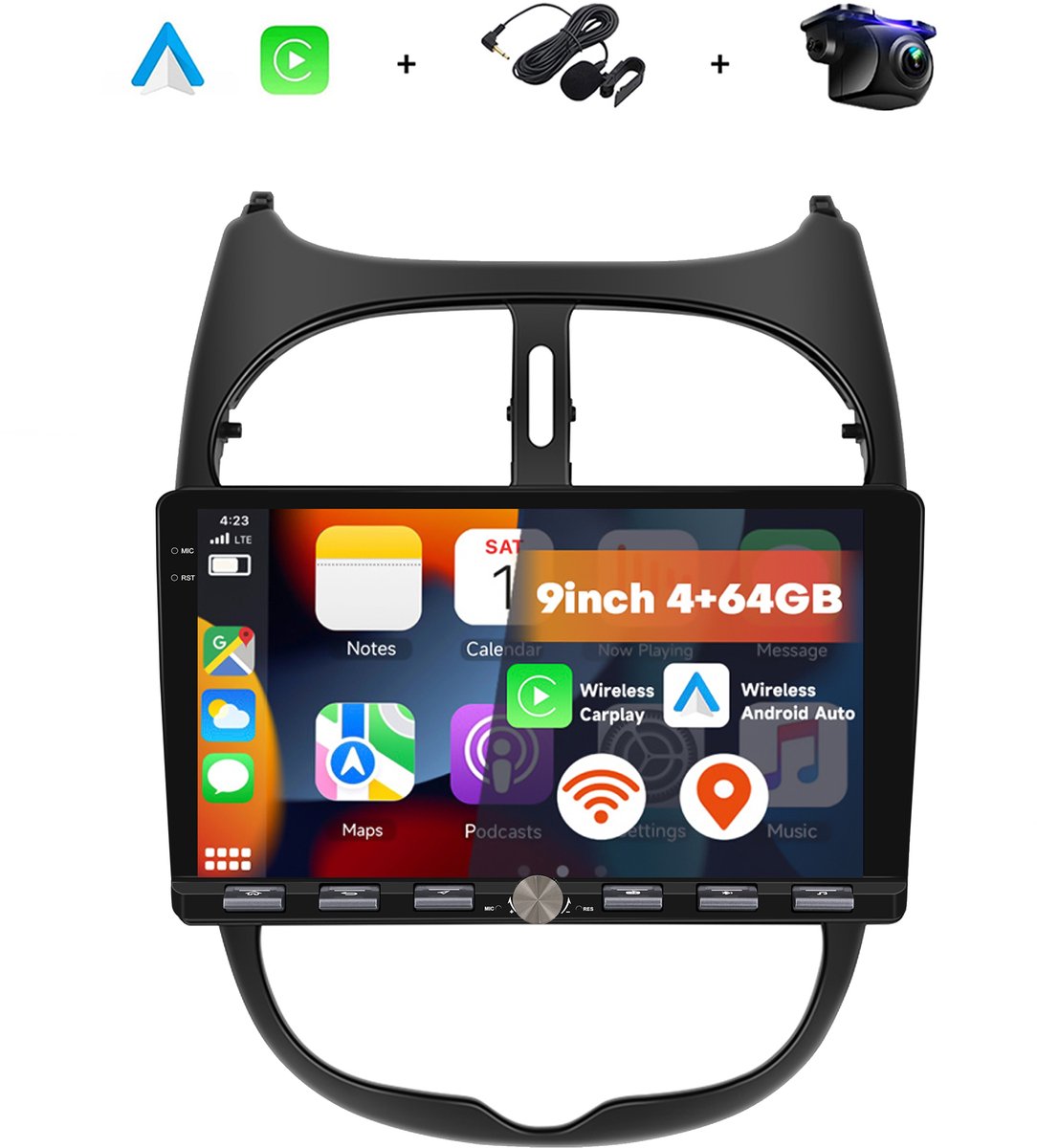Boscer Android 15 Autoradio - Geschikt voor Peugeot 206(CC) & Citroën C2 2002-2010 - 9 Inch HD Touchscreen - 4+64GB - Vernieuwd Bedieningspaneel - Draadloze Apple CarPlay & Android Auto - GPS Navigatie - Bluetooth - Microfoon & AHD Achteruitrijcamera