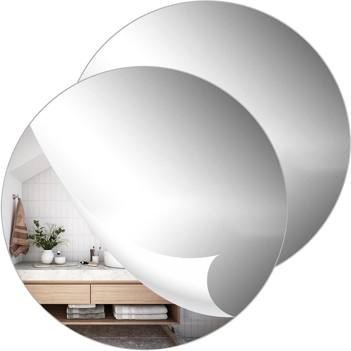 Ronde Acryl Spiegels van 20 cm - Zelfklevende Wandspiegels voor Woonkamer en Slaapkamer Decoratie, Set van 2