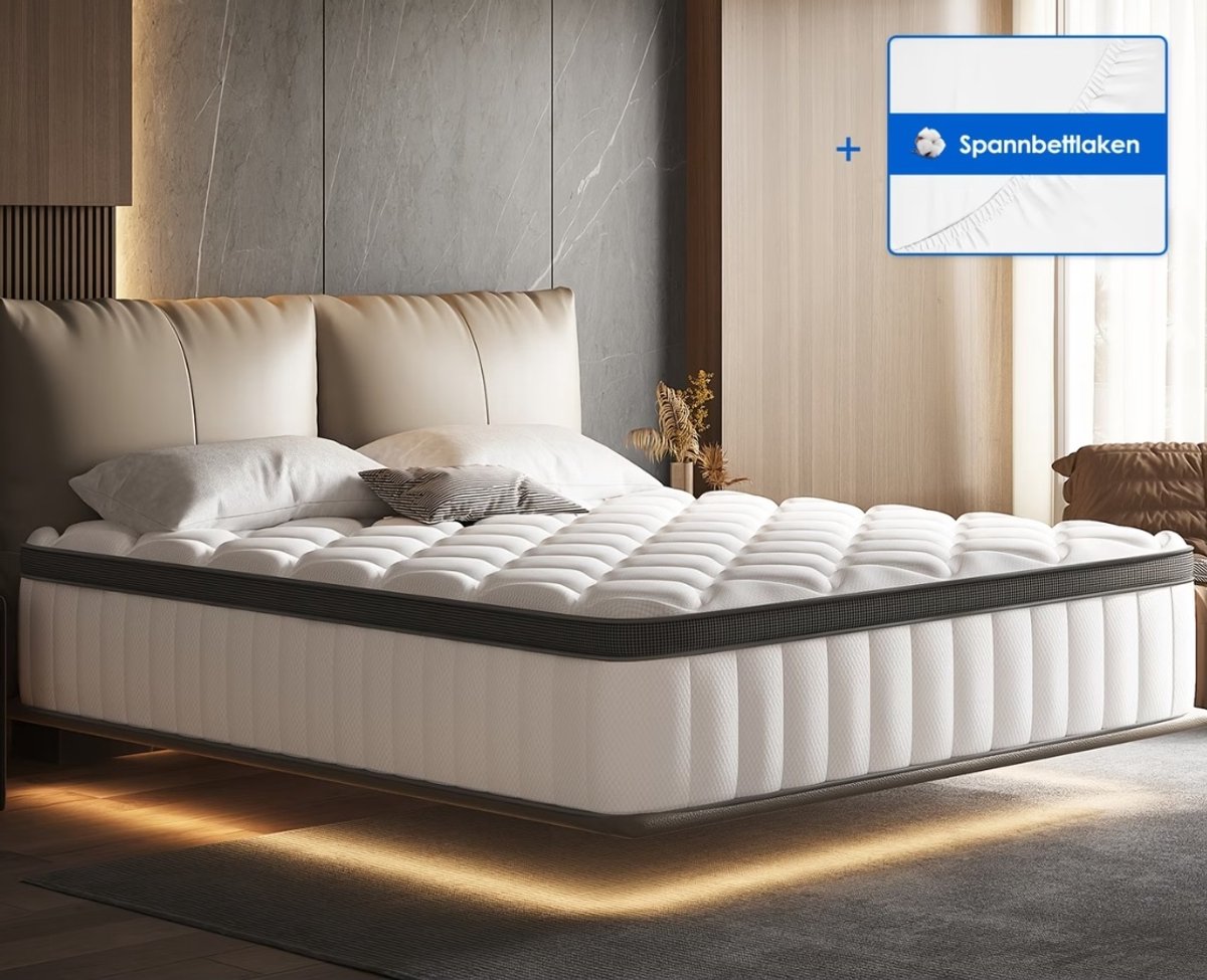 Bodyprotect Elite Line - matras 90x200 cm pocketvering 1000 - hoogte 25 cm - hardheid H3 - ergonomische pocketveringmatras, 7-zones matras en veringmatras - Made in EU - 90 x 200 x 25 cm - wit