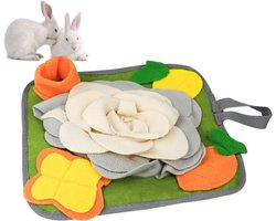 Antislip Voer Mat voor Konijnen met Hangtouw, Kleurrijke Snuffelmat voor Chinchilla's, Puppies en Cavia's, Ideaal voor Snuffeltraining en Speelplezier, Wit, M