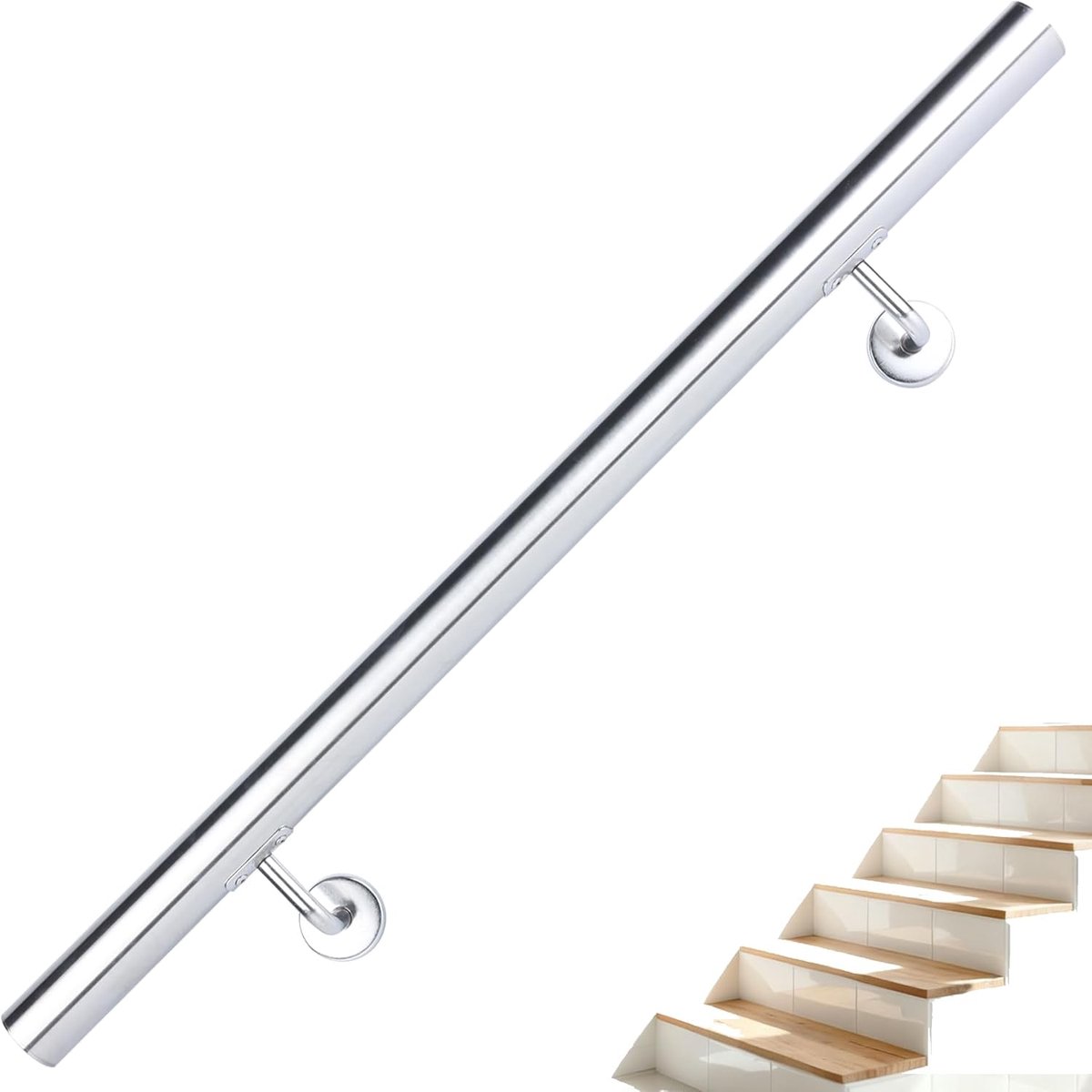 Steunbeugel - Muurbeugel Trapleuning - Veiligheid Binnen Buiten - Roestvrij Staal - 60 cm - Zilverkleurig