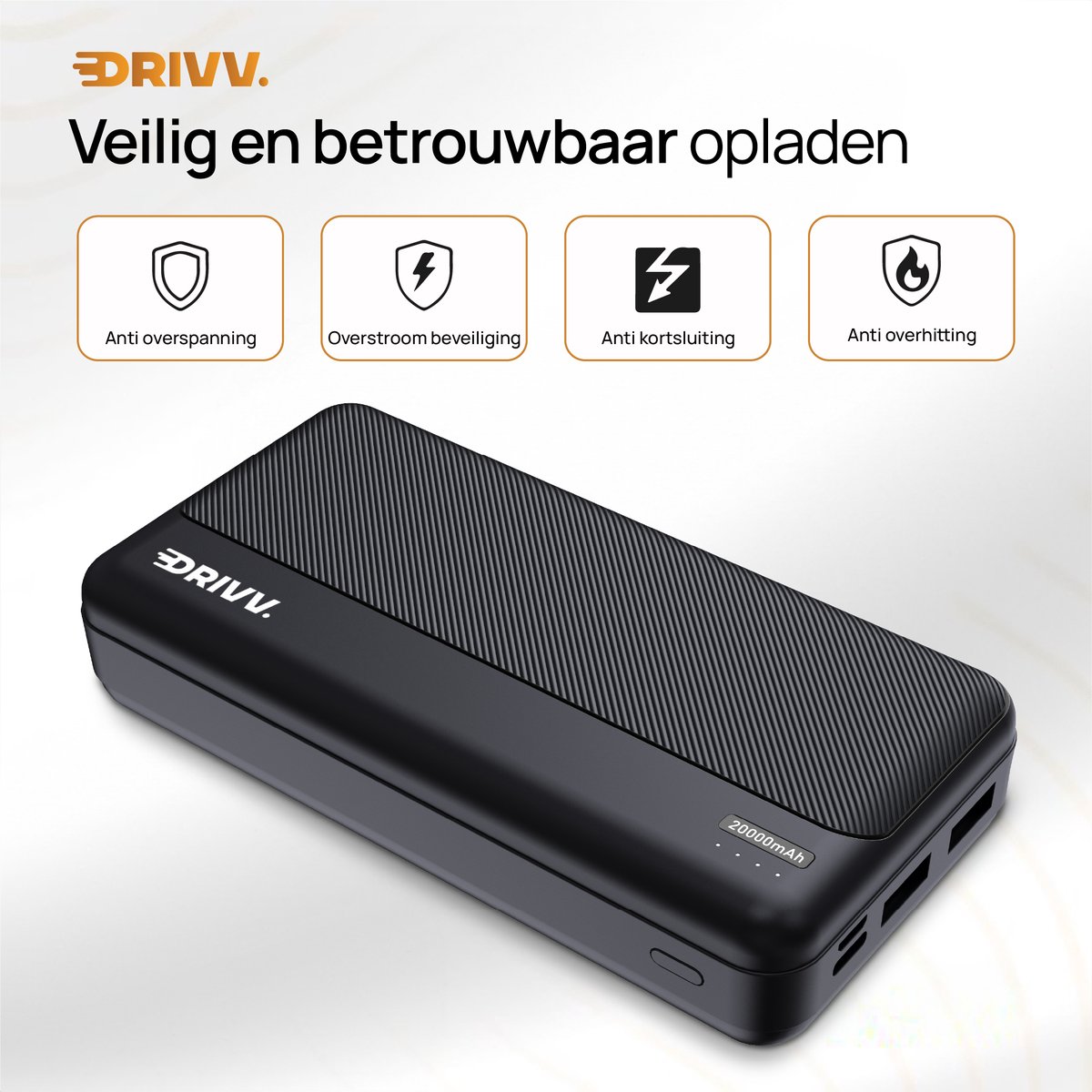 Drivv. Powerbank 20000 mAh Zwart - afbeelding 3