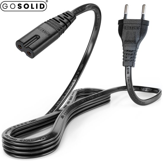 Zwart GO SOLID! netsnoer met Europese stekker en C7-connector.