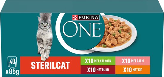 PURINA® ONE® Sterilcat - Kattenvoer Natvoer - Zalm, Kalkoen, Rund & Kip - 40 x 85 g