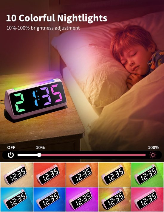 Digitale Wekker - Kinderwekker LED - Tijd Bijhouden - Kleurrijk Nachtlampje - Einheitsgröße - Roze — afbeelding 3