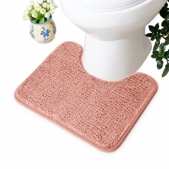 WC-mat met Uitsparing - Antislip Badkamermat voor Toilet - Zachte Hoogpolige WC Mat - 40x50 cm - Machinewasbaar - Roze - Comfortabele Badkamerdecoratie