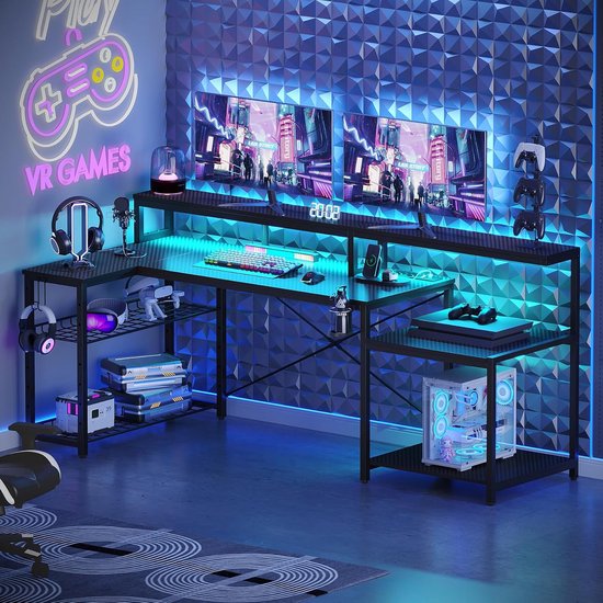 Gaming Bureau - PC Tafel - Comfortabel Spelen - Geïntegreerde Verlichting - 181 cm - Zwart — afbeelding 5