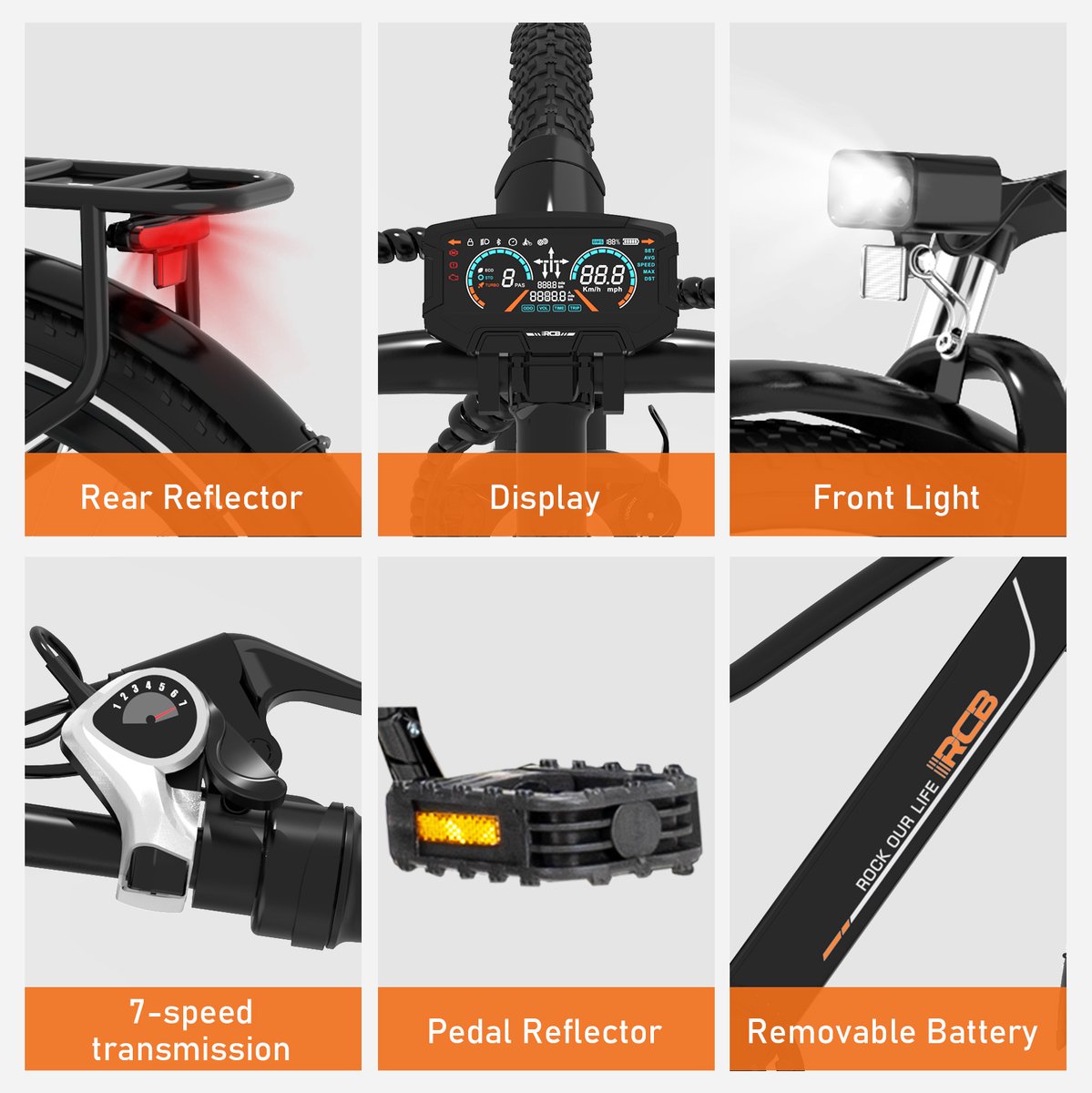 RCB G5 Elektrische Fiets, Trendy 80km City Commuter EBike, 250W, 36V 13Ah, Voorvorkvering, 7 Versnellingen, App, NFC & LCD, Lichtgewicht Aluminium, Zwart, Dames/Heren thumbnail 6