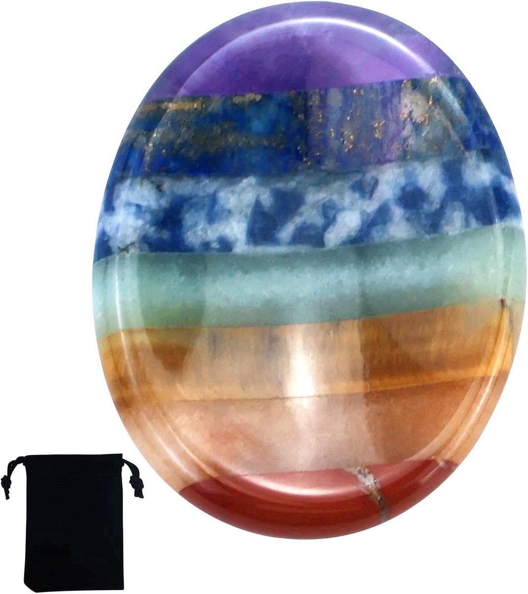 JHUBERS- Zorgensteen 7-chakra - Natuurlijke Kristallen - Gepolijste Edelsteen - Duimsteen - Meditatie - Inclusief Fluwelen Zakje - Kristal