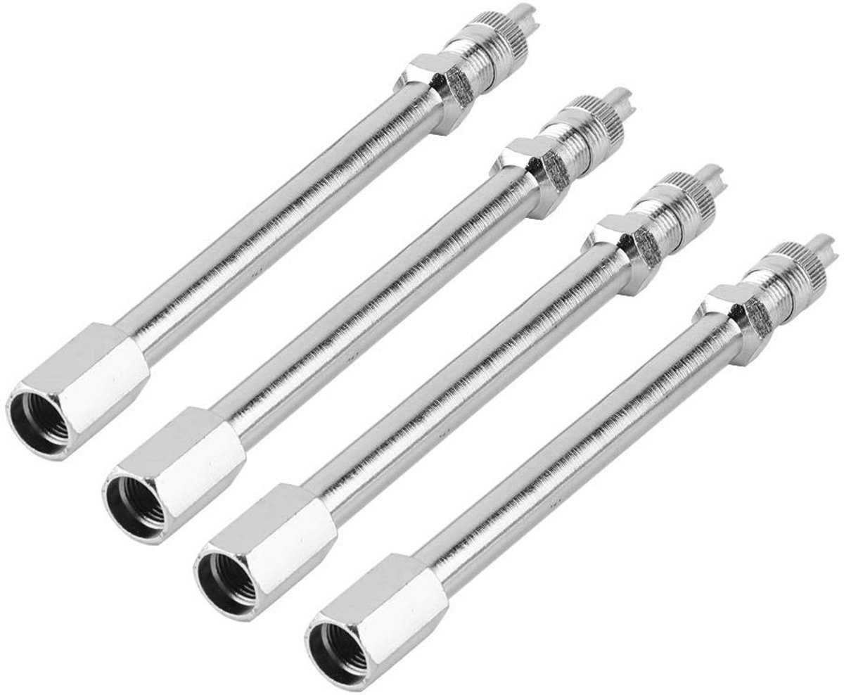 JHUBERS- Bandventiel 100 mm - Verlengstang - Wieladapter - 4 Stuks - Chroom - Geschikt voor auto/vrachtwagen - Ventielverlengstuk