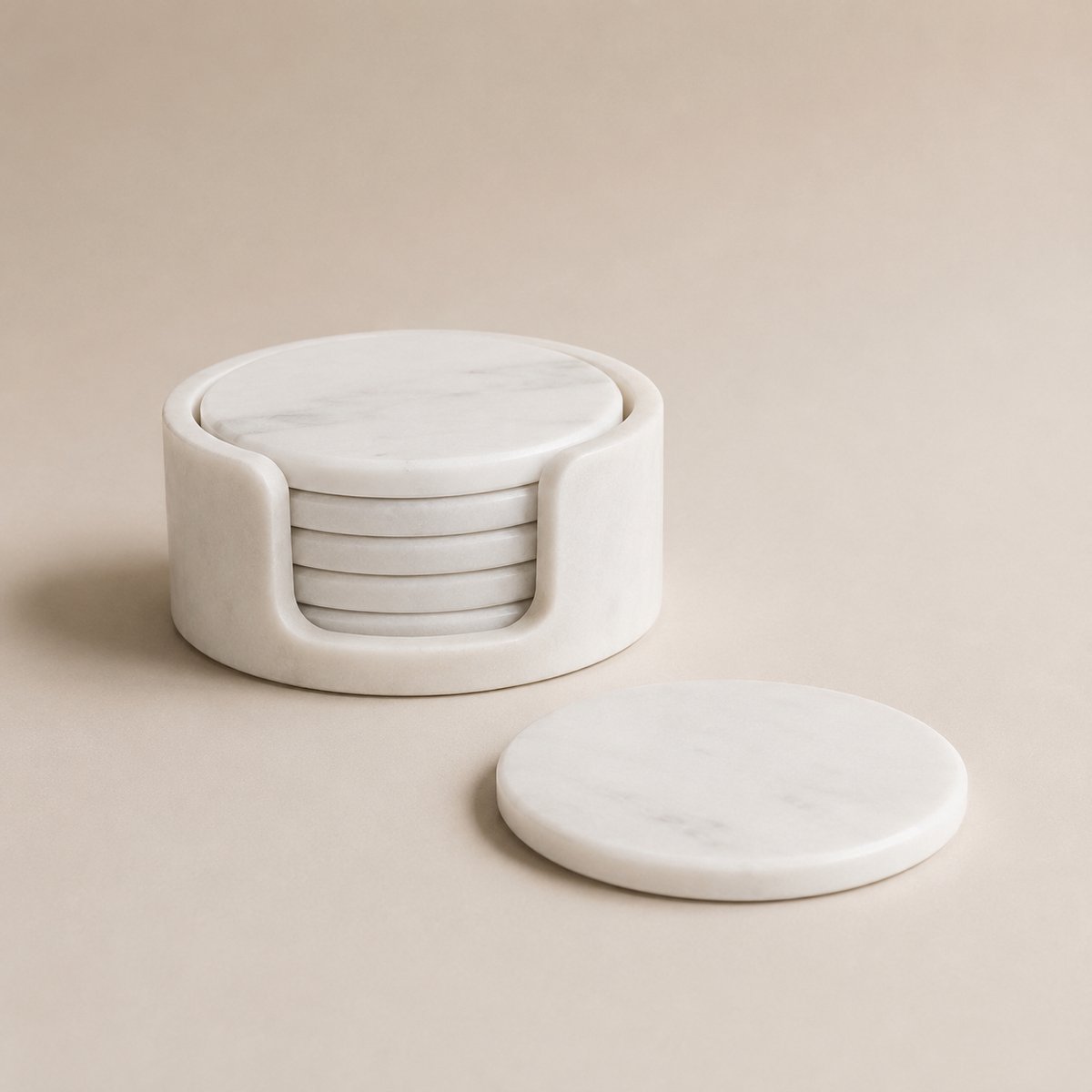 Luxe Witte Marmeren Onderzetters – Set van 6 Elegante Onderzetters voor Stijlvolle Bescherming van Je Meubels
