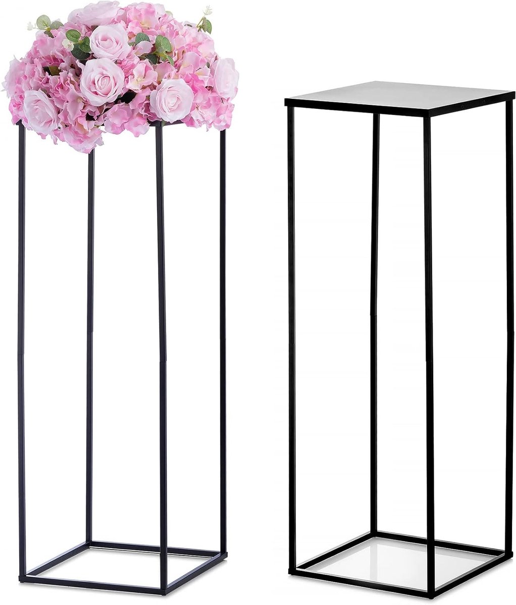 Stijlvolle Zwarte Plantstand met 2 Stukken - 80 cm Hoge Bloemenvazen voor Bruiloften, Verjaardagsfeesten en Interieurdecoratie - Metalen Kolom Display voor Hoekstandaard
