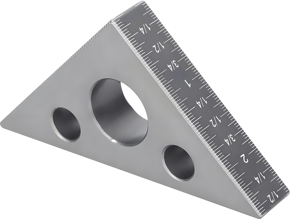 Dailygoods- Driehoeklineaal 90/45 Graden - Aluminium Legering - Meetinstrument - Houtbewerking - Precisie Schalen - Compact Formaat - Hoekmeter