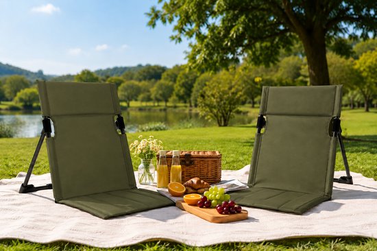 Strandstoel opvouwbaar - Strandmat met rugleuning - Campingstoel - Opvouwbaar Strandbedje met Rugleuning - campingstoel met draagtas - voor strand, camping, picknick, tuin - Army Green — afbeelding 4