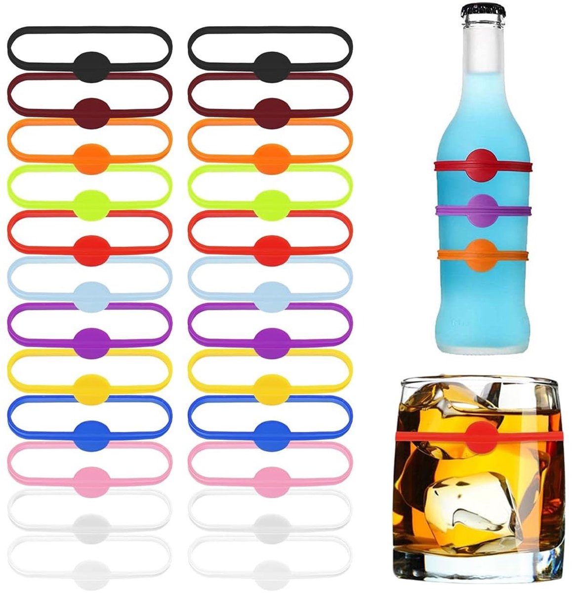 Dailygoods- Wijnglasmarkeringen 24 stuks - Siliconen - Kleurrijke vormen - Veilig en duurzaam - Eenvoudig te gebruiken - Perfect voor feesten - Glasmarkers
