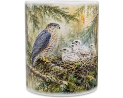 Mok met Sperwer in Nest met Kuikens - Aquarel Roofvogel Illustratie - Accipiter nisus Natuur Design Koffiemok - Cadeau voor Vogelspotters en Bosliefhebbers