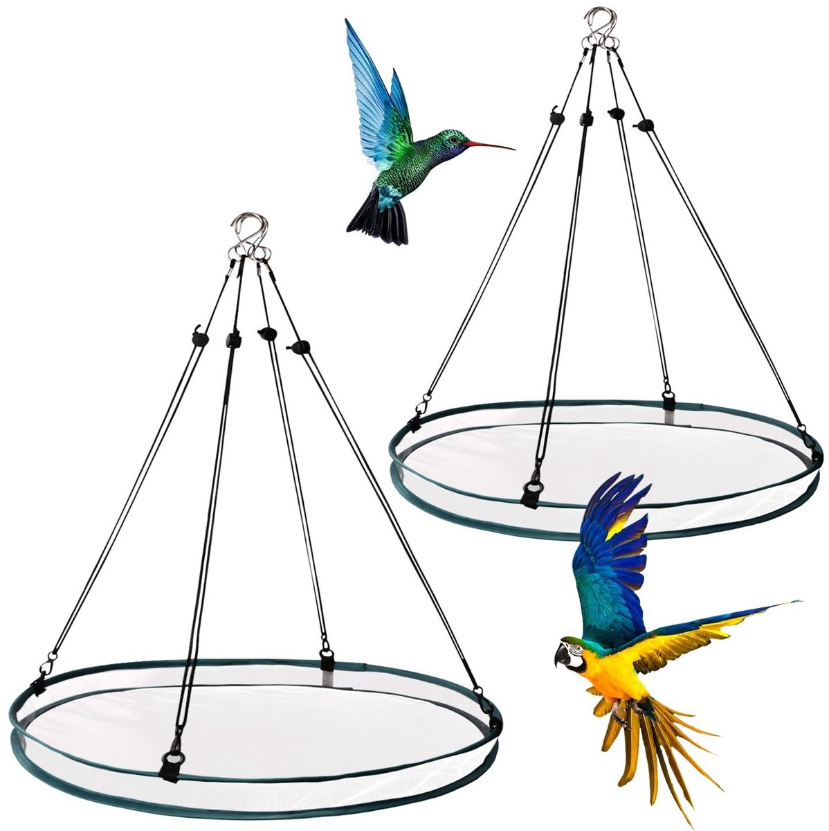 Dailygoods- Vogelzaad Schaaltjes 2 Stuks - Hangende Voederbak - Vogelzaad Schaalhouder - 8 Haken - Duurzaam Glasvezelgaas - 50x50x1cm - Vogelvoederbak