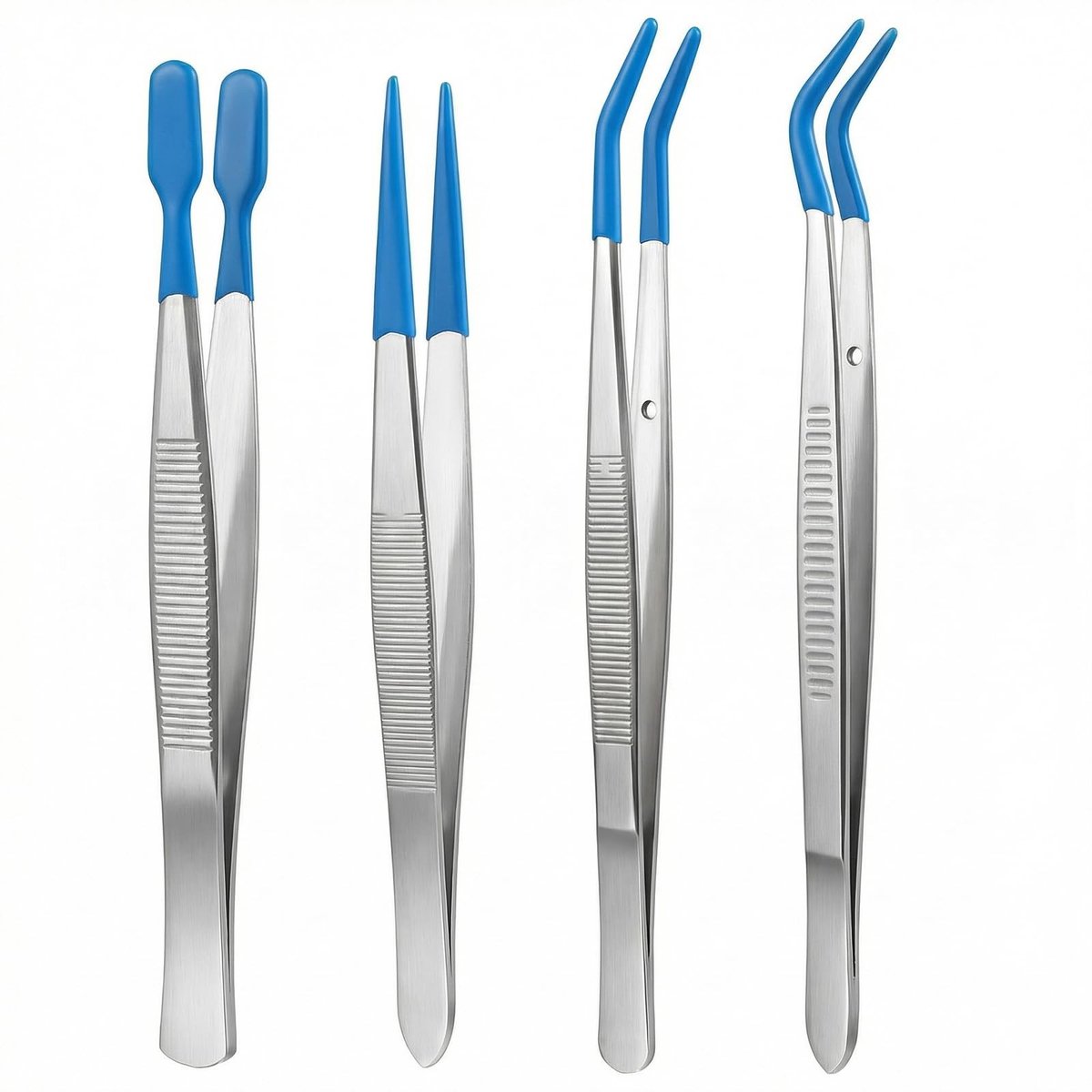 Dailygoods- Pincetten Set 4 Stuks - Roestvrij Staal - Rubberen Punten - Precisie Pincetten - Handwerk/Sieraden - Duurzaam en Nauwkeurig - Knutselpincet