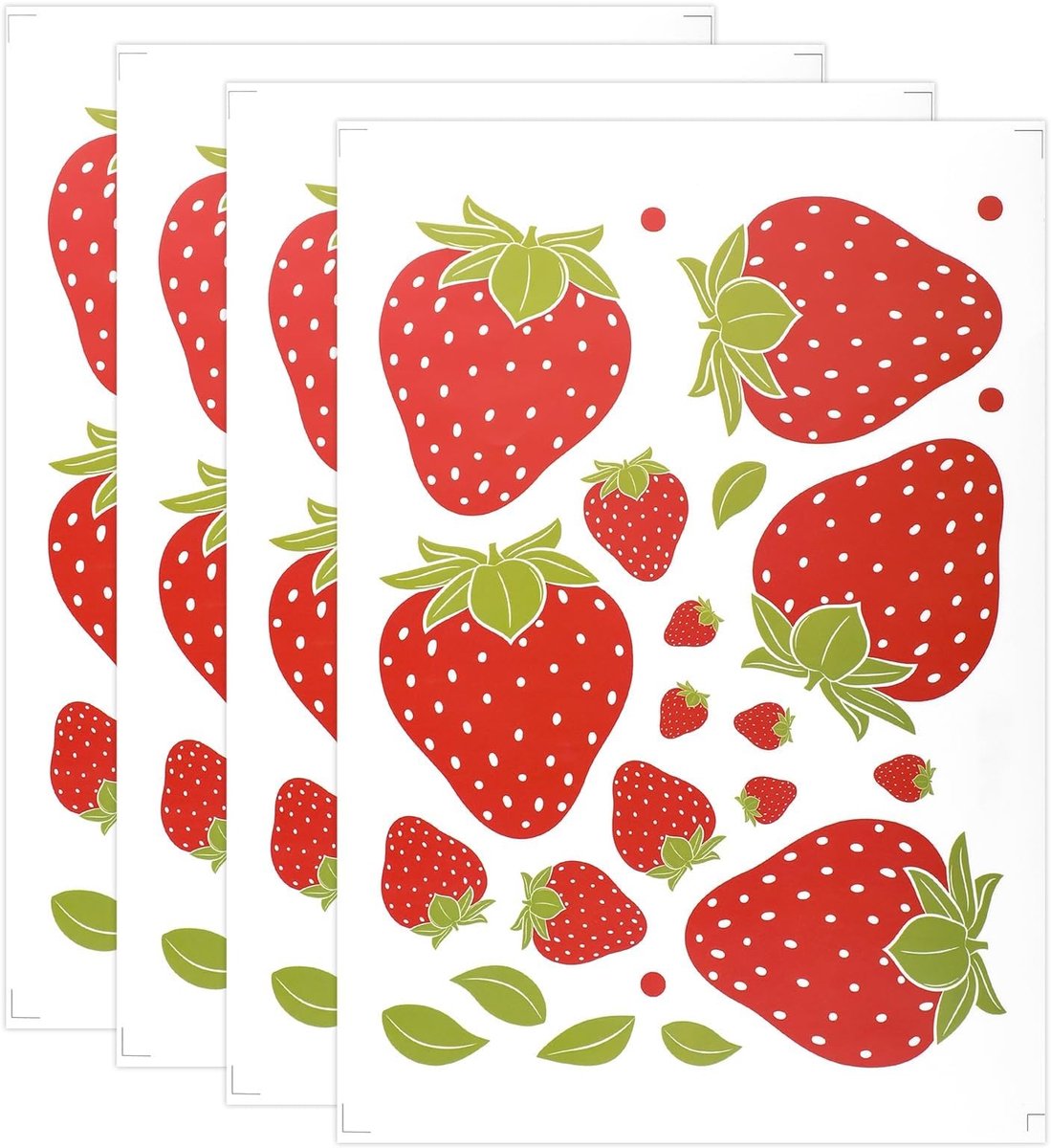 Dailygoods- Muurstickers Aardbeien - Waterdichte Fruitmuurstickers - Verwijderbare Wanddecoratie - 92 Stuks - 4 Vellen - Hoogwaardig PVC
