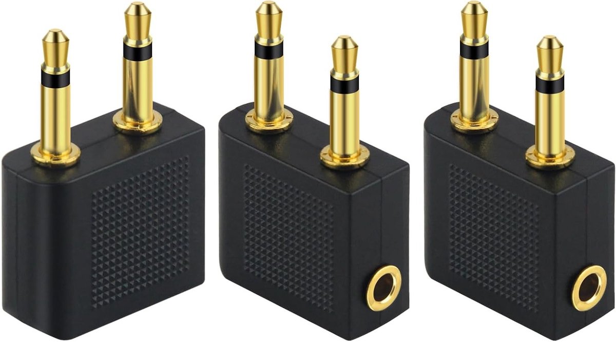 Airplane Headphone Adapter voor Hoofdtelefoons, AUX, Dual 3.5mm Male naar 3.5mm Female, Goud Geplateerd (3-Pack) - Ideaal voor Vliegtuigreizen, Geluidskwaliteit en Compatibiliteit