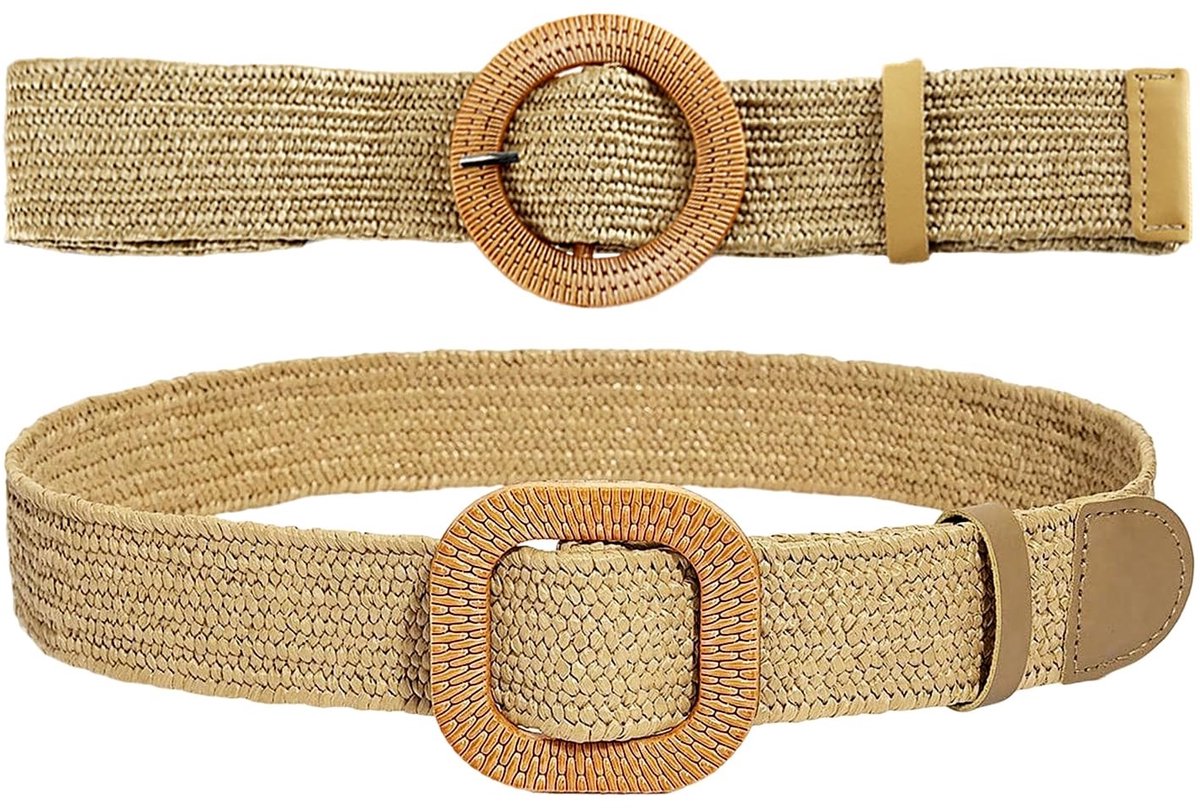 SOUQONE- Gevlochten Riemen 2 Stuks - Elastische Riemen - Decoratieve Riemen - Geschikt Voor Jurken/Rokken - Duurzaam Materiaal - Comfortabele Pasvorm - Decoratieve Riem