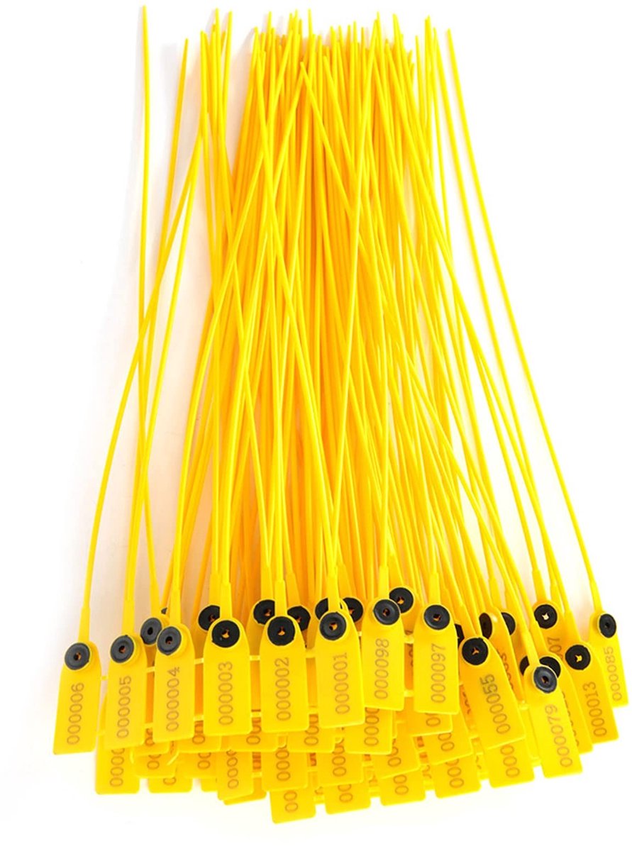 SOUQONE- Truckafdichtingen 100 Stks - Geel Pakket - Beveiligingsafdichting 40 Cm - PP-Materiaal - Stalen Plaat - Geschikt voor Logistiek Transport - Verzendafdichtingen