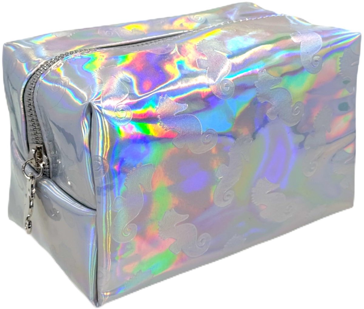 LIVIA HOME- Beauty-tasje - holografisch - make-up tasje met spiegel - compact - afwasbaar - 100% polyester - 17 x 11 x 10 cm - Make-uptasje