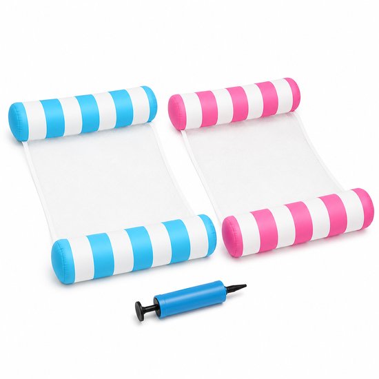 Dicadore - Waterhangmat - 2 Stuks - Waterhangmat Volwassenen - Water Hangmat - Luchtbed Zwembad - Luchtmatras Zwembad - Waterspeelgoed - Blauw en Roze