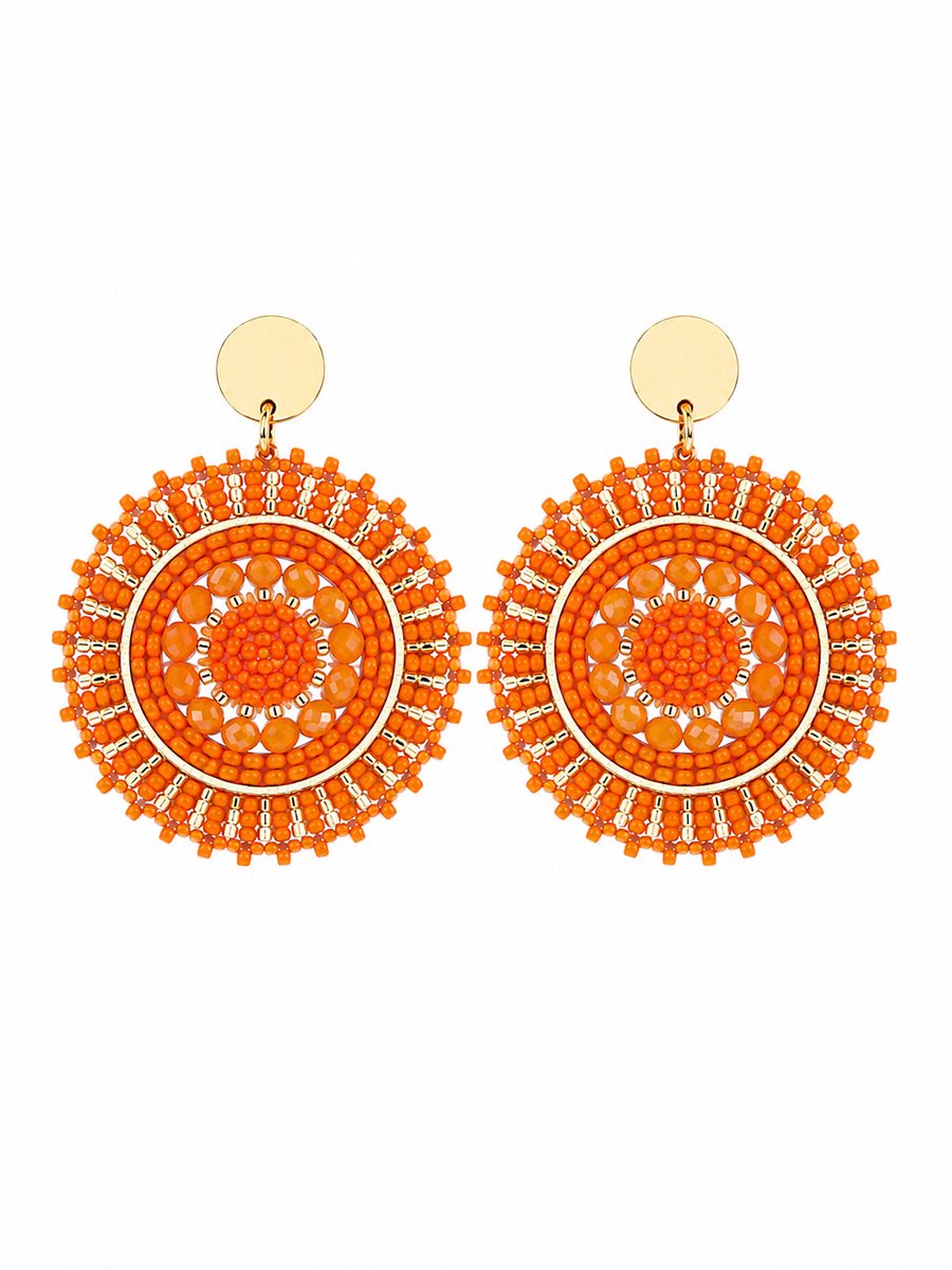 VILLA COCO Rondo Oranje - WK Voetbal - Grote oorbellen met kralen - Lichtgewicht - Stainless Steel (RVS) - Dames oorhangers - Oranje