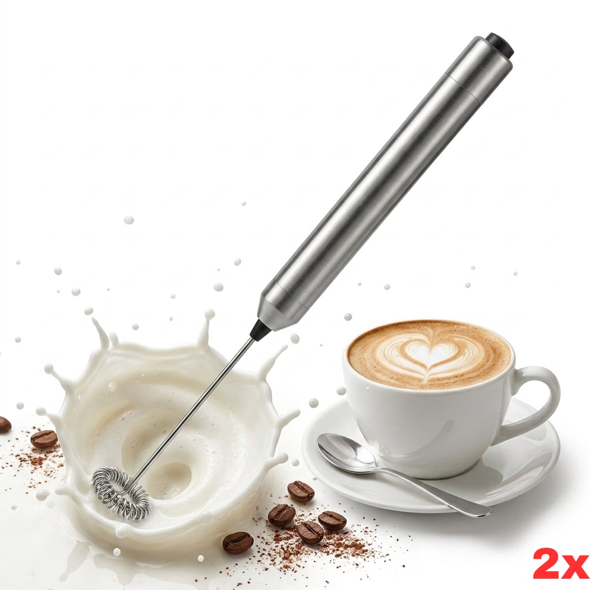 Solid Gadgets Elektrische Melkopschuimer Set - 2 Stuks - RVS Melkopklopper voor Cappuccino, Latte, Matcha & Koffie