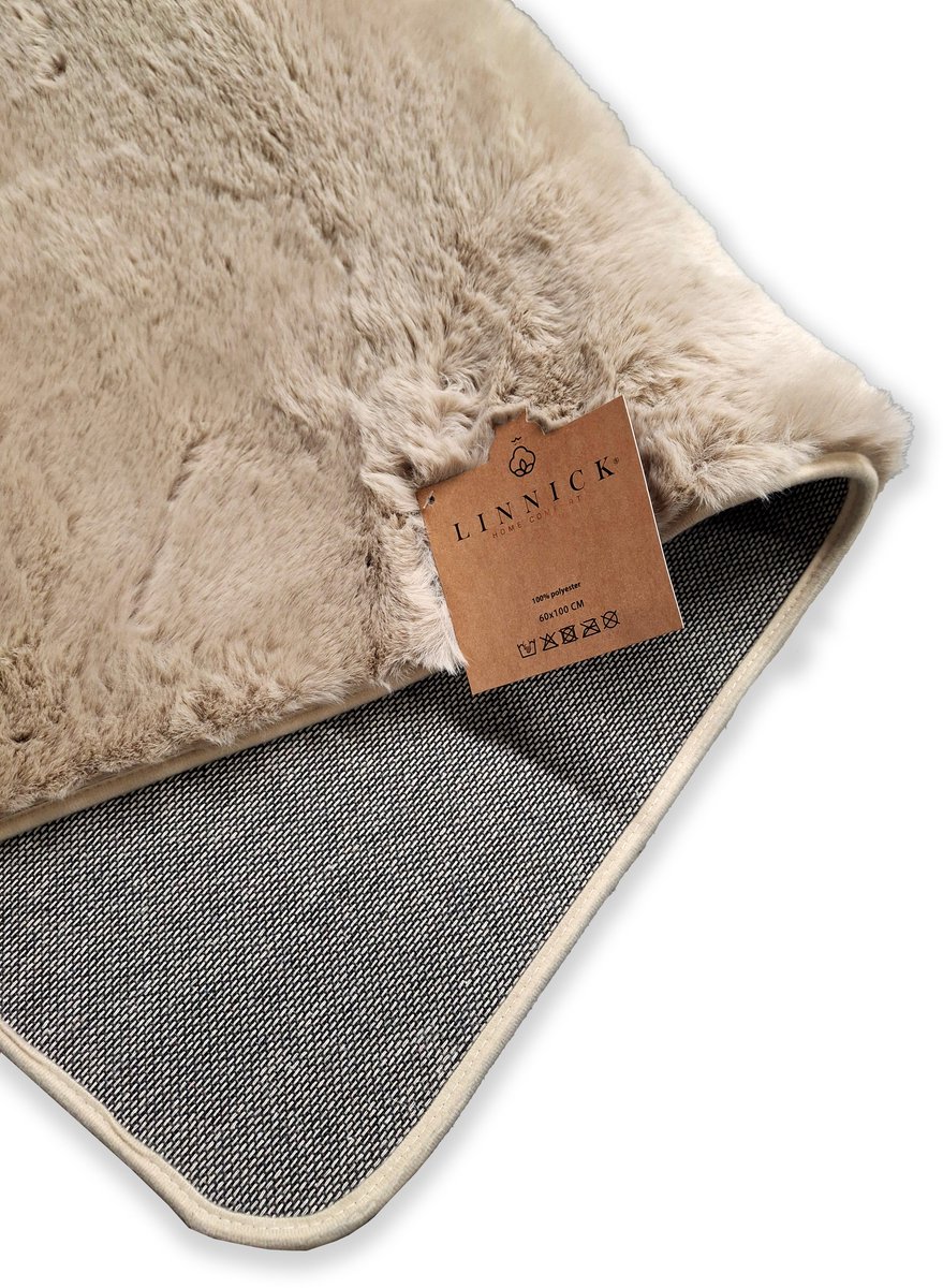 LINNICK Badmat Fluffy Taupe - Microvezel - 60x100 cm - Taupe