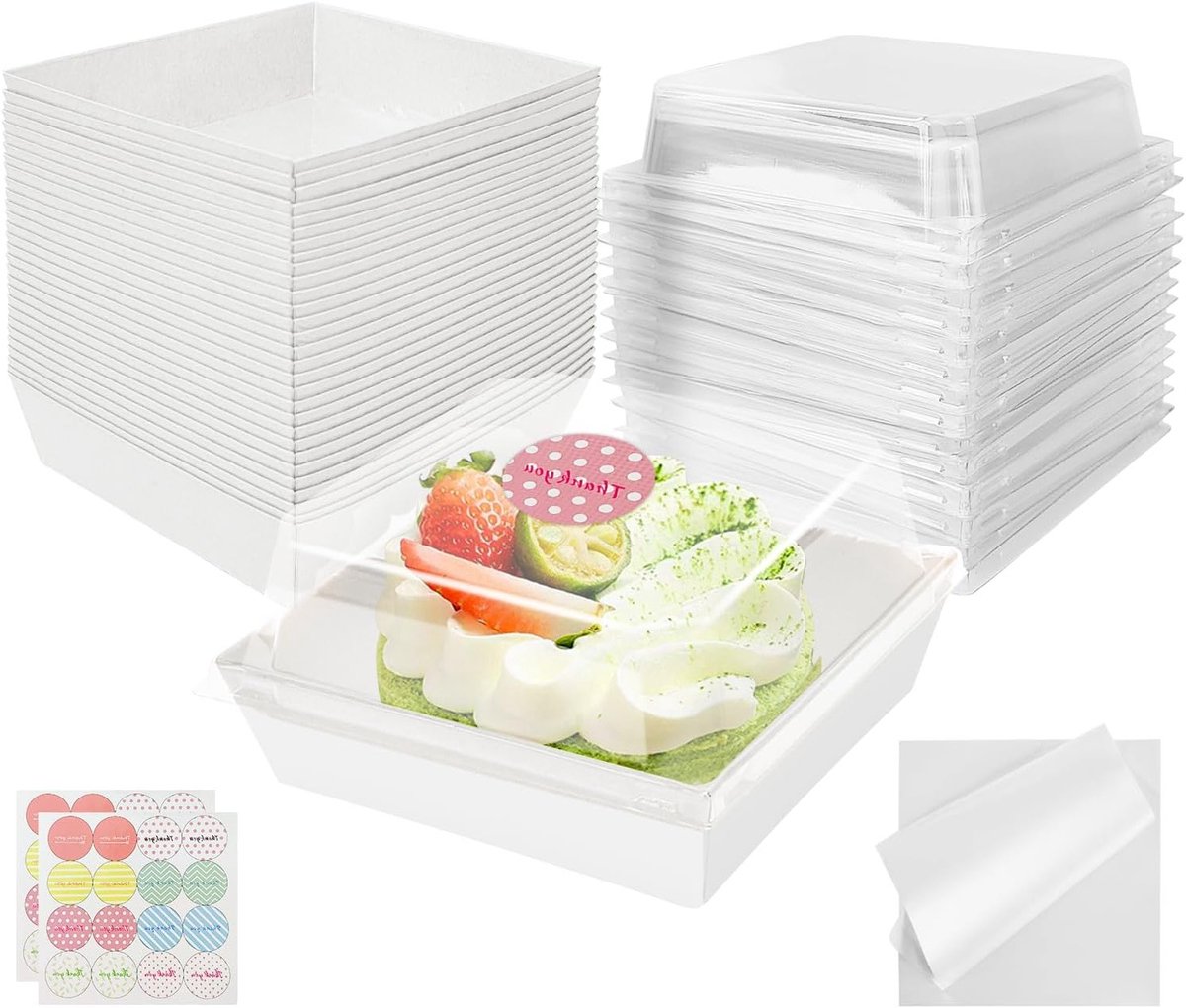 30 Stuks Herbruikbare Taartdozen met Transparante Deksel, Ideaal voor Cupcakes, Macarons en Sandwiches, Inclusief Bakpapier en Stickers