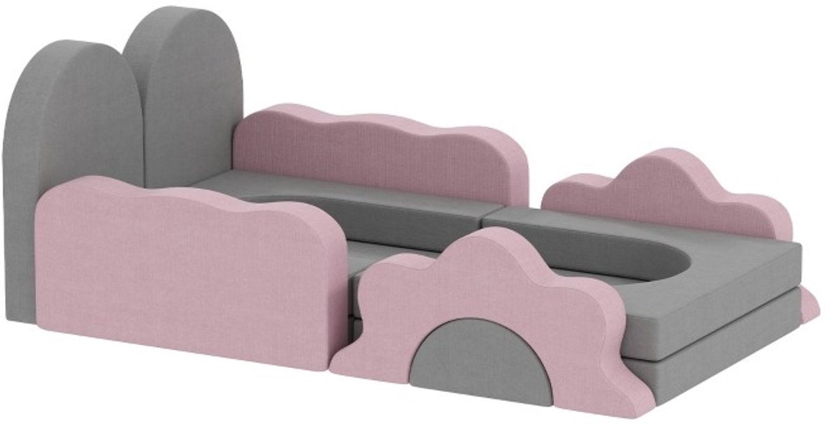 YYchan Zachte Speelblokken - 12-delige Foam Speelset - Schuim/Cord - Grijs/Roze - 18 maanden-8 jaar