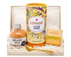 Lovaré Wellness Cadeauset – Thee, Badzout, Shampoo Bar & Lepel
