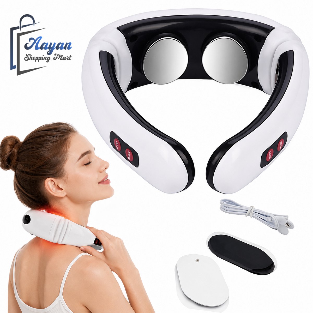 Nekmassage Apparaat - Elektrische Nekmassager met EMS Elektrostimulatie - Nek en Schouder Massage - 6 Programma's - rugmassage apparaten - 17853